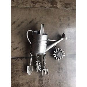 Vintage Signed JJ Garden Watering Can Dangled Flower Brooch Pin Fork Shovel Sun